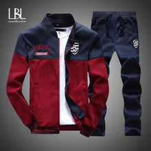 Load image into Gallery viewer, 2019 New Men Sets Fashion Sporting Suit Brand Patchwork Zipper Sweatshirt +Sweatpants Mens Clothing 2 Pieces Sets Slim Tracksuit
